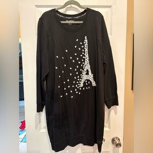 Karl Lagerfeld Black Crew Neck Sweatshirt Dress with White Logo Trim